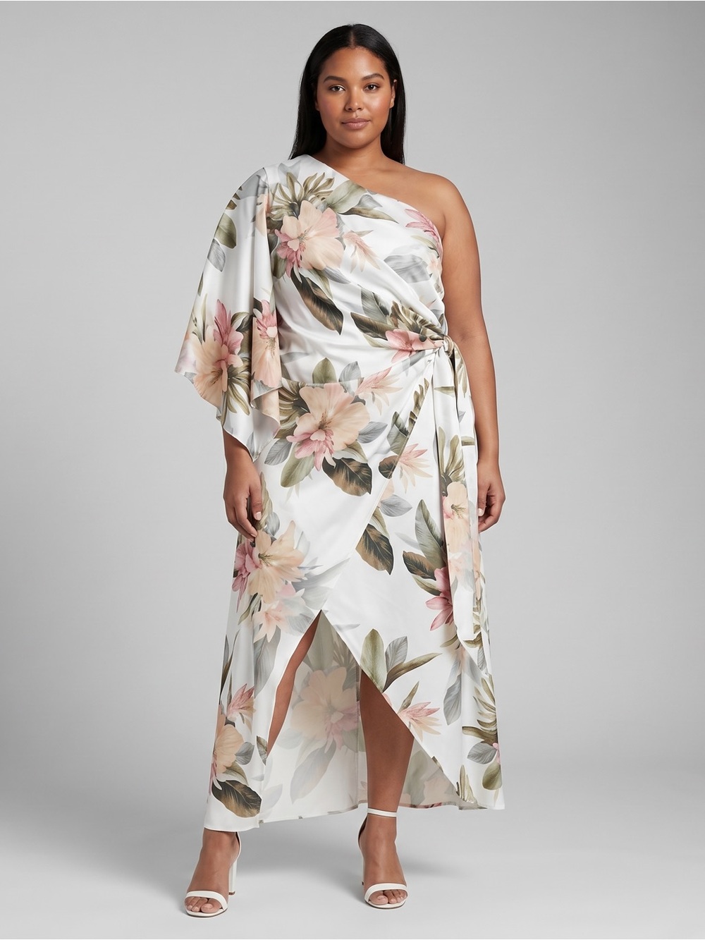 City Chic Barbados One Shoulder Tropical Maxi Dress - ivory floral NEW Size 18